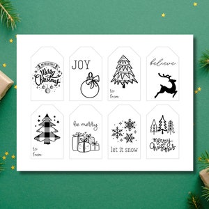 Black and White Christmas Gift Tags & Treat Tags Printable PDF Download image 2