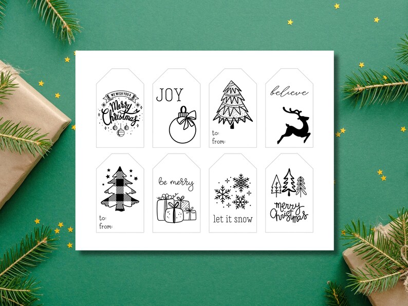 Black and White Christmas Gift Tags & Treat Tags Printable PDF Download image 2