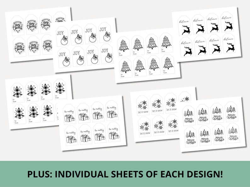Black and White Christmas Gift Tags & Treat Tags Printable PDF Download image 6