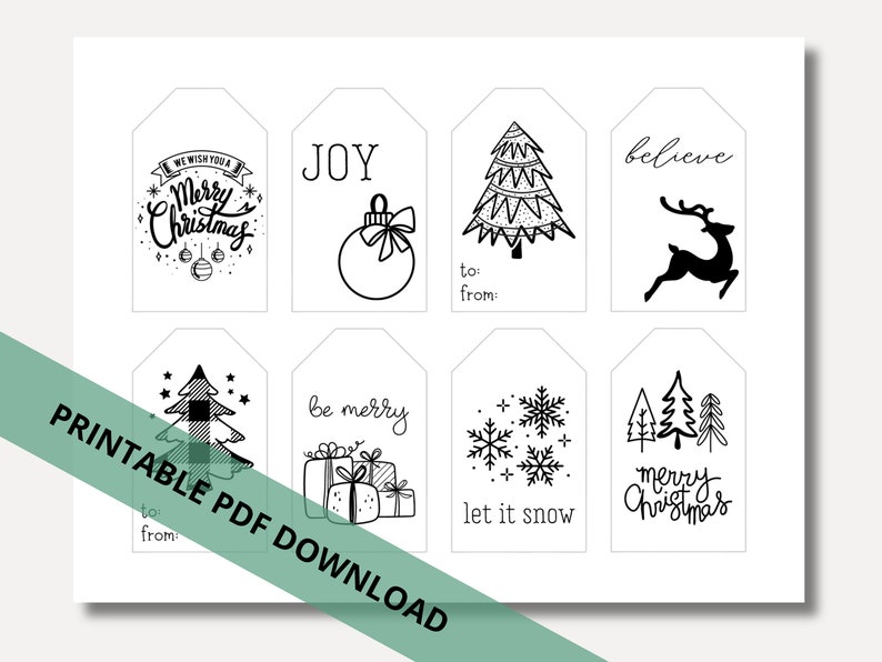 Black and White Christmas Gift Tags & Treat Tags Printable PDF Download image 4