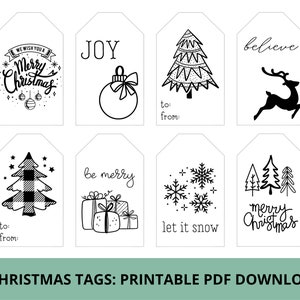 Black and White Christmas Gift Tags & Treat Tags Printable PDF Download image 1