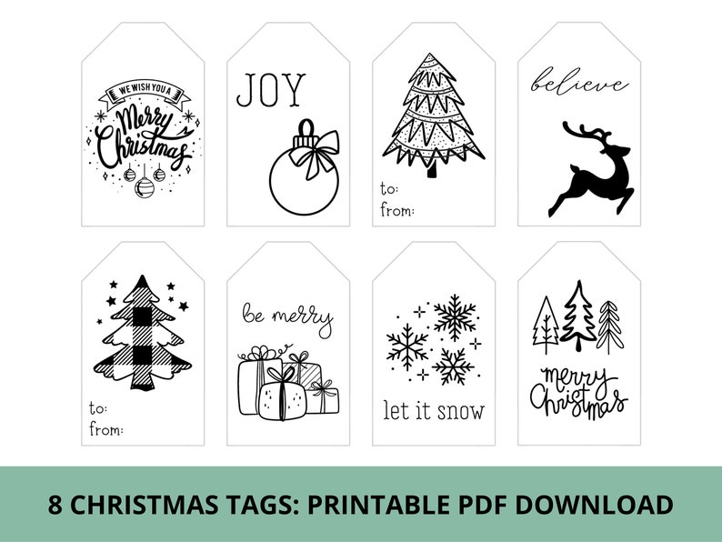 Black and White Christmas Gift Tags & Treat Tags Printable PDF Download image 1