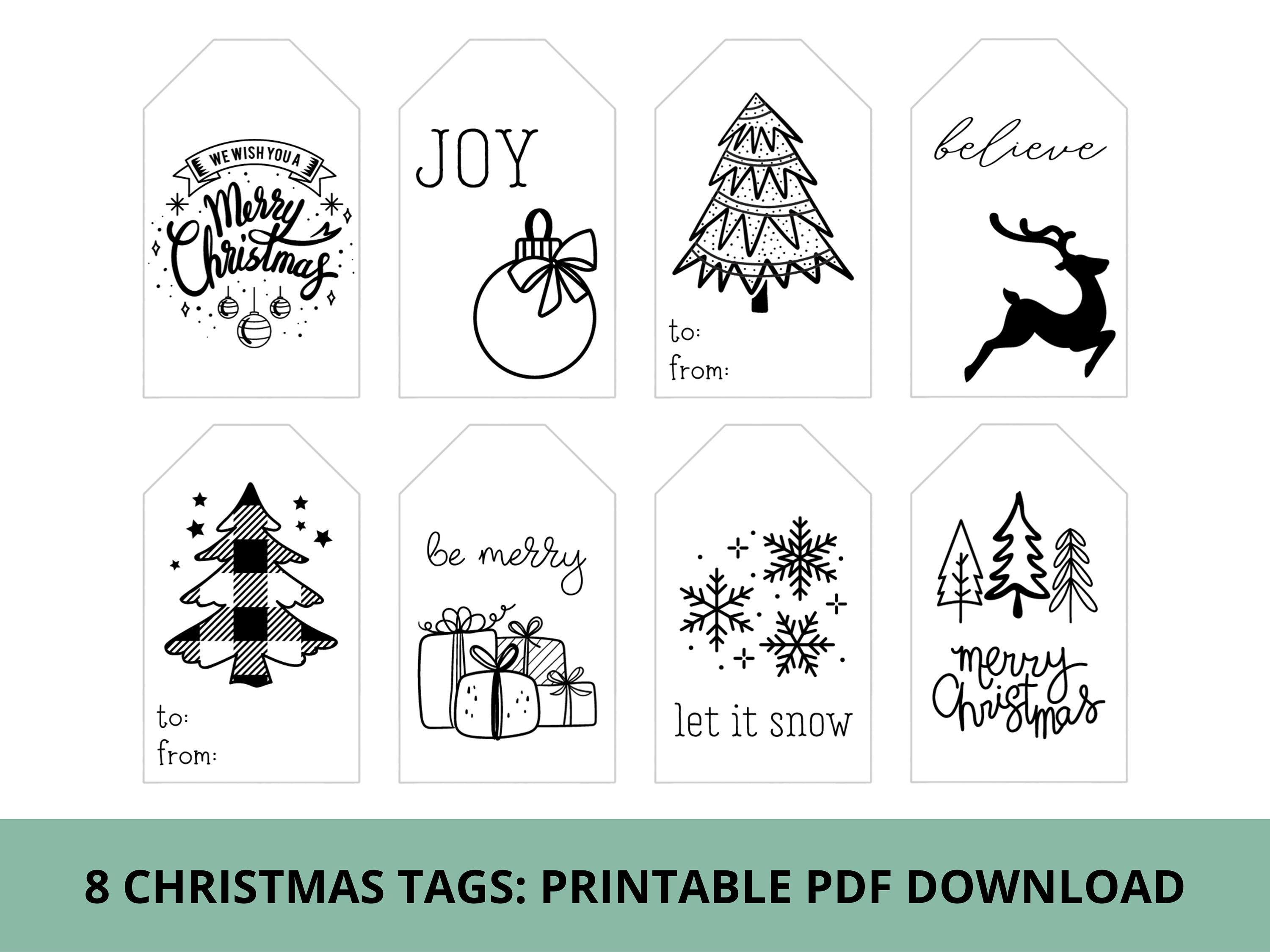 black and white christmas gift tags & treat tags | printable pdf