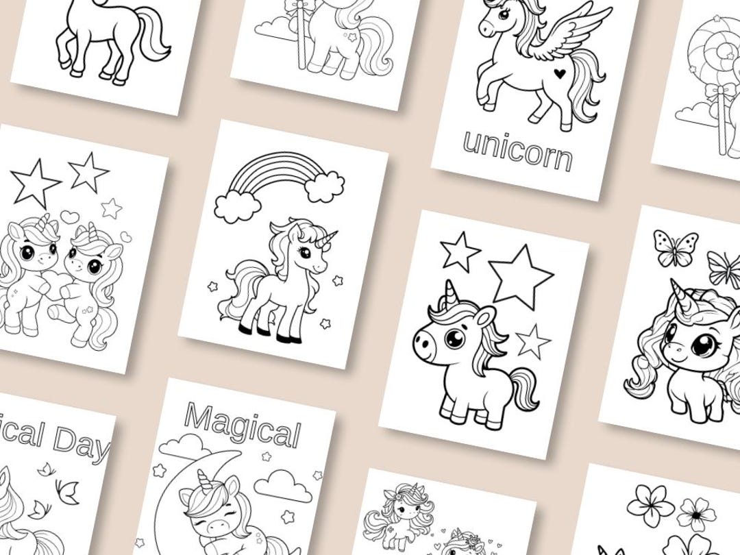 10 Unicorn Coloring Pages Bundle, Printable Kids Activity, Magical ...