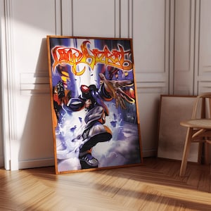 May include: A framed art print featuring a vibrant graffiti-style illustration. The artwork showcases a dynamic figure in motion, with bold colors and energetic lines. The print is set against a backdrop of a city scene, with the text "Good Street" at the top.