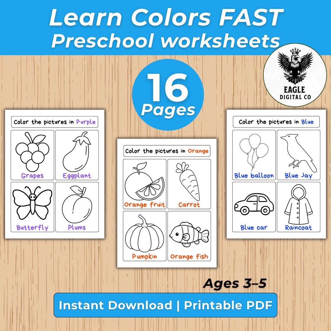 Preschool Color Learning Worksheets Printable PDF, Color of the Week