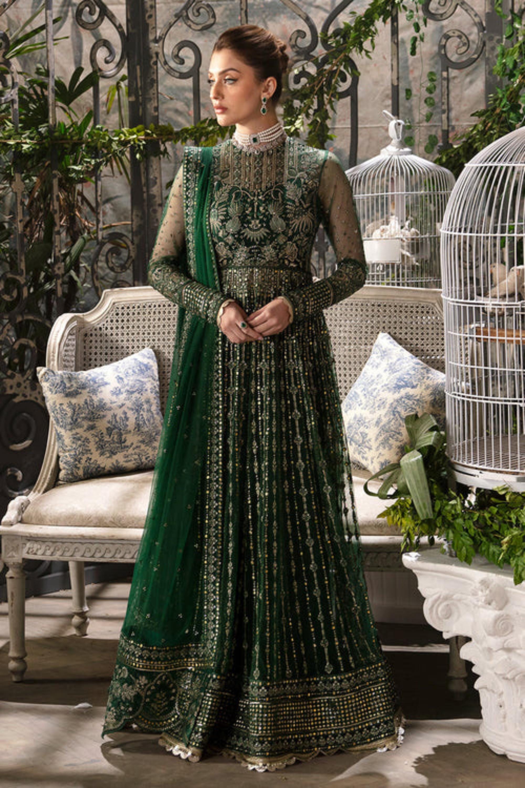 Emerald Green and Gold Indian Dress