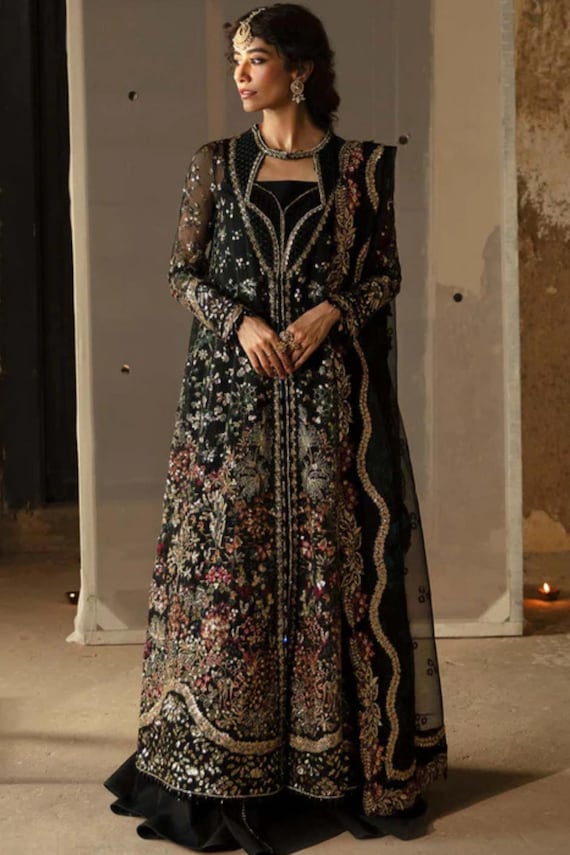 black organza dress pakistani Black Organza Embroidered Dress | Luxury Pakistani Party Wear