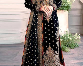 Black Velvet Salwar Kameez | Zari Embroidered Pakistani Dress