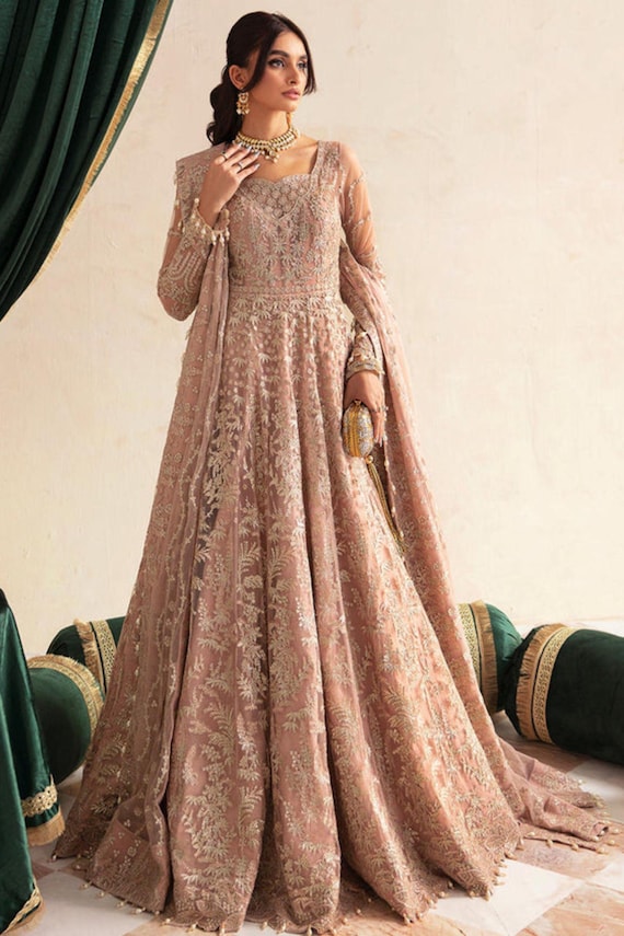 blush pink pakistani dress Azure Ensembles Luxury Eid Chiffon Formal Pakistani Suit  Faded Blush   YourLibaas UAE