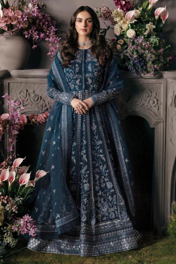 heavy embroidered maxi dresses Embroidered Net Maxi Dress | Heavy Pakistani Wedding Gown