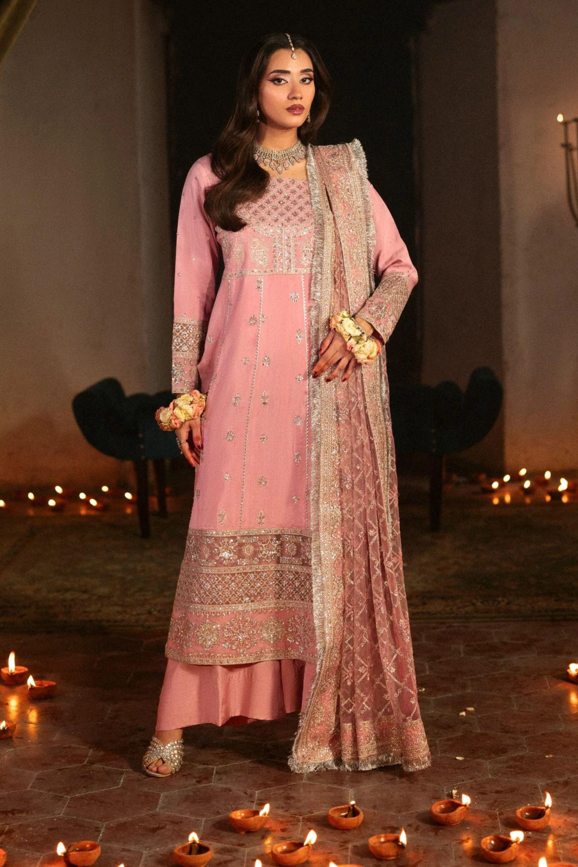 Pink Raw Silk Embroidered Suit Pakistani Party Wear Dress Wedding Guest Outfit