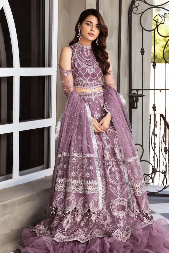 Mauve Embroidered Net Lehenga Choli | Pakistani Wedding Dress | Luxury  Bridal Outfit | Formal Party Wear - Etsy