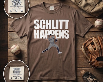 Camisa Schlitt Happens / Camiseta de béisbol Cam Schlittler / Regalo divertido para fanáticos del lanzador / Camiseta gráfica Comfort Colors / /Camisa deportiva vintage
