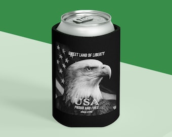 Enfriador de latas patriótico, funda para cerveza del 4 de julio, aislante para bebidas American Eagle de EE. UU., soporte para latas Sweet Land of Liberty, fiesta de barbacoa patriótica