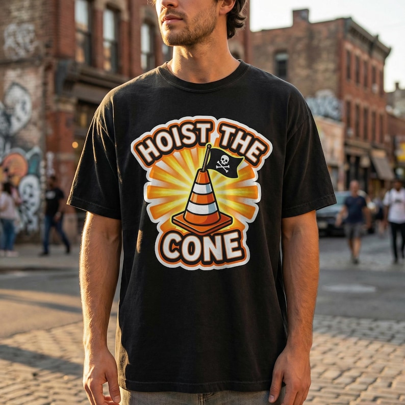 Hoist The Cone Construction Humor Shirt, Comfort Colors Vintage Washed Tee image 1