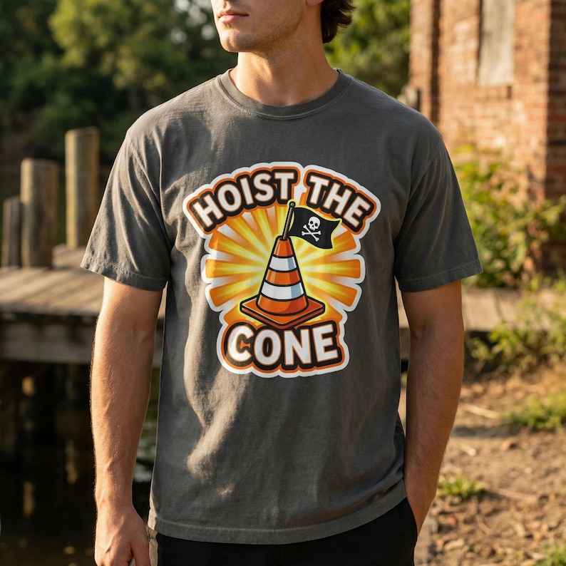 Hoist The Cone Construction Humor Shirt, Comfort Colors Vintage Washed Tee image 2