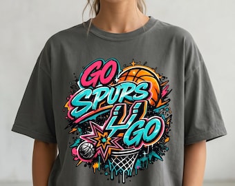 Go Spurs Go Shirt, San Antonio Spurs Tee, Graffiti Basketball Graphic Shirt, Comfort Colors 1717, NBA Fan Gift, Street Art Spurs Tee, Texas
