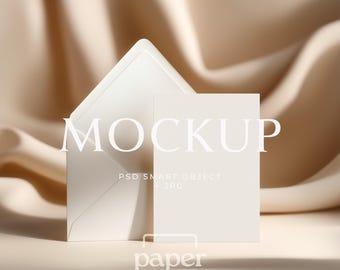 5x7 Invitation Card Mockup with Envelope, Luxury Stationery PSD Template, Warm Neutral Wedding or Greeting Card Display, Instant Download