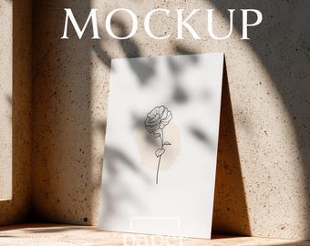 Sunlit 5x7 Vertical Card Mockup, Angled Greeting Card & Invitation Display with Shadows (PSD, JPG)