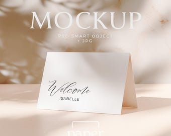 5x3.5 Folded Card Mockup – Minimalist Wedding Place Card Display (Digital Download PSD, JPG)