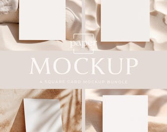 4 Square Card Mockup Bundle, 6x6 Card Mockups for Stationery Sellers, Summer Beach Theme