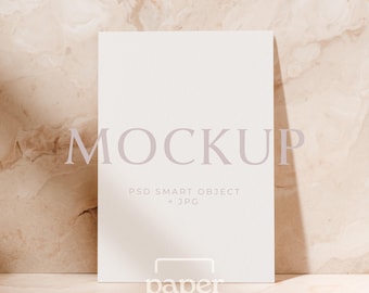 Vertical 5x7 Card Mockup PSD, Boho Invitation & Greeting Card Display, Natural Light Scene