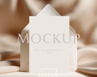 A6 Card Mockup with Envelope, Minimalist Stationery Mockup, Wedding Invitation Mockup, Etsy Listing Photo (Digital PSD, JPG)