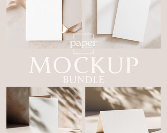 Stationery Card Mockup Bundle PSD - 5x7 Double Card Mockup, Flatlay Card Mockup, Folded Card Mockup, 3.5x2 Tent Fold Place Card Mockup