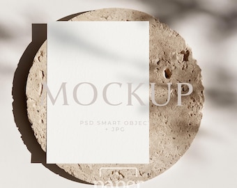 5x7 Invitation Mockup, Earthy Minimalist Greeting Card Display, Neutral Theme (PSD Smart Object, JPG)