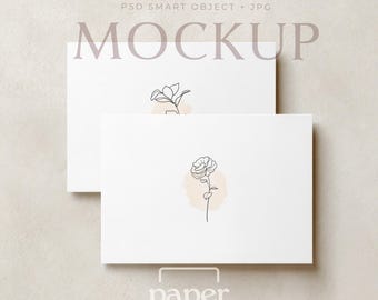 Double Card Mockup, Two Horizontal 5x7 Cards, Front and Back, Postcard - Greeting Card - Invitation PSD Template, Smart Object
