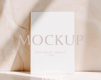 A6 Card Mockup, Simple Greeting Card Display, Classic Wedding Invitation Mock up (PSD, JPG)