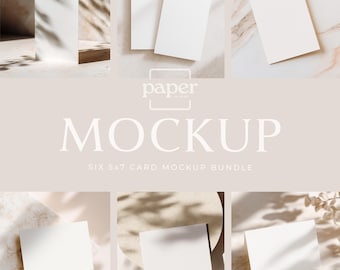 Pacchetto di mockup per biglietti 5x7, 6 mockup PSD minimalisti, verticali e orizzontali, vista dall'alto, biglietti piegati