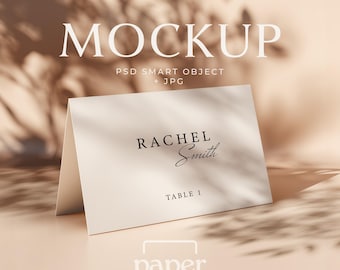 5x3.5 Card Mockup, Folded Place Card, Neutral Minimalist Name Tag Display (Digital PSD, JPG)