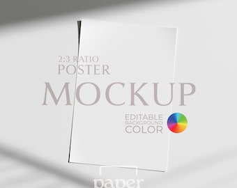 Mockup PSD per poster con rapporto 2:3, sfondo modificabile, formato 12"x18" (senza cornice) per esposizione a parete.