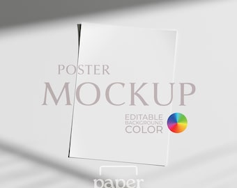 Mockup di poster A4 senza cornice, colore di sfondo modificabile, mockup di pagina A3 per stampe, decorazioni murali, agende, download digitale PSD