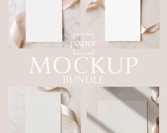 5x7 Card Mockup Bundle Set - Ribbon Collection, Wedding Invitation Mockup Set, Vertical & Horizontal PSD Templates, Greeting Card Mockups