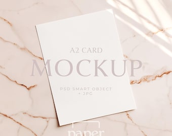 A2 Greeting Card Mockup, 4.25x5.5" Vertical Postcard Mockup, Minimalist Marble PSD Template