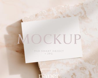 5x7 Horizontal Card Mockup PSD, Minimalist Greeting Card & Invitation, Marble Stone Flatlay, Instant Download
