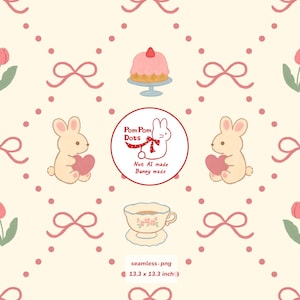 Valentine Coquette Bunny Tea Party Dots Hand-Drawn Seamless Pattern