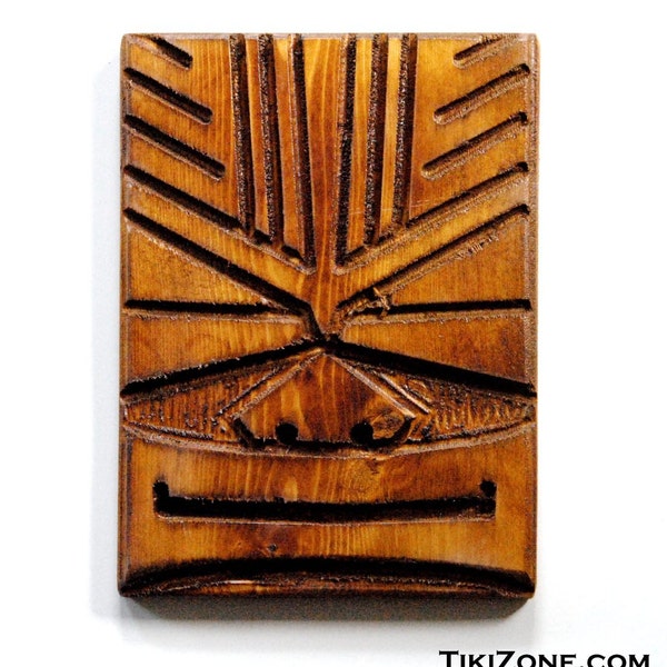 Art Deco Hand Carved Tiki Head Mask - Wall Hanging Hawaiian Decor