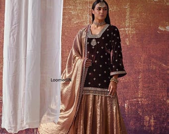 Elegante vestido de fiesta de terciopelo - Vestido étnico pakistaní/indio
