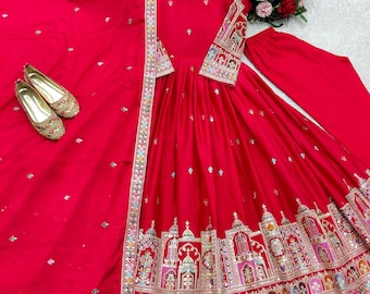 Conjunto de vestido bordado georgette anarkali: traje para festa de casamento paquistanesa