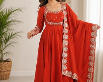 Embroidered Anarkali Suit Ethnic Indian Ready To Wear Wedding Dress