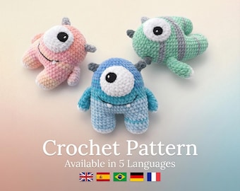 Easy Amigurumi Monster Crochet Pattern | Cute One-Eyed Alien Plushie PDF | Beginner Friendly Chenille Yarn Toy | Available in 5 Languages