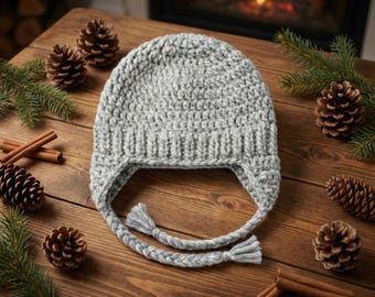Chunky Earflap Beanie Crochet Pattern PDF | Winter Hat DIY Tutorial for Beginners & All Sizes