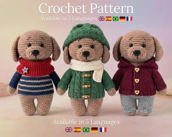 Amigurumi Puppy Crochet Pattern PDF – Beginner Friendly Dog Toy, Easy Step-by-Step, Instant Download (5 Languages)