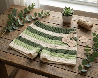 Easy Crochet Shorts Pattern | High Waisted Striped Summer Shorts | Beginner Friendly Made to Measure PDF | Festival & Beach Wear