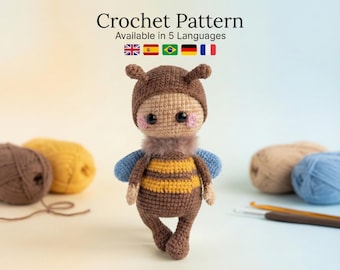 Little Bee Amigurumi Pattern | Cute Crochet Doll in Bee Costume | Beginner PDF Tutorial | English, Español, Français, Deutsch, Português