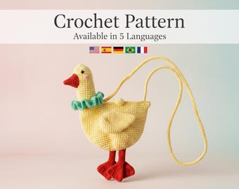 Crochet Goose Bag Pattern, Beginner Amigurumi PDF, Animal Crossbody Purse Pattern for Kids, Cute Duck Bag Tutorial, 5 Languages